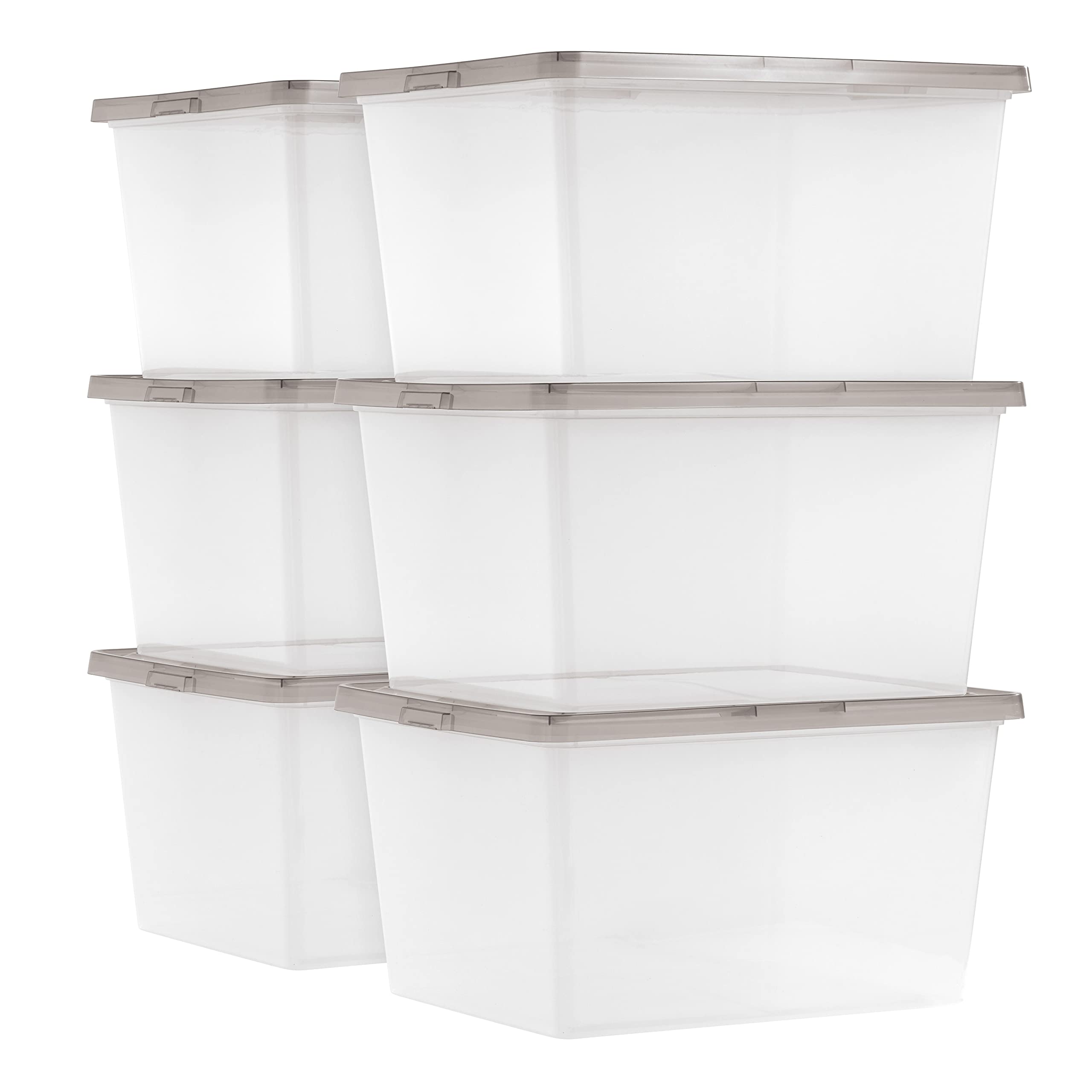 IRIS USA 24.5 Quart Snap Top Plastic Storage Bin, 6 Pack