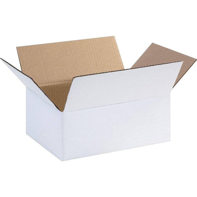 Partners Brand White Corrugated Boxes, 11 3/4in x 8 3/4in x 4 3/4in, Pack Of 25