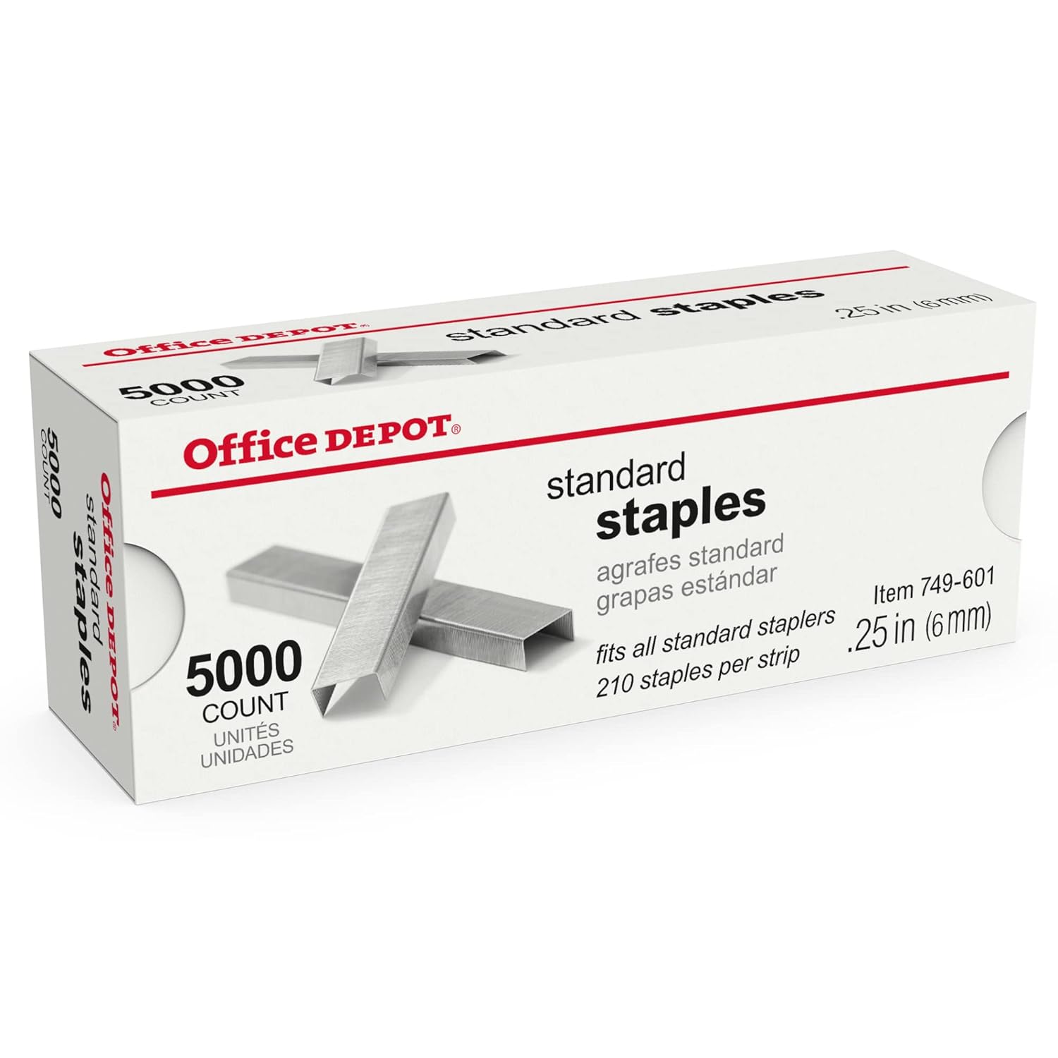 Office Depot Brand Staples, 1/4in Standard, Full Strip, Box Of 5,000, 2661
