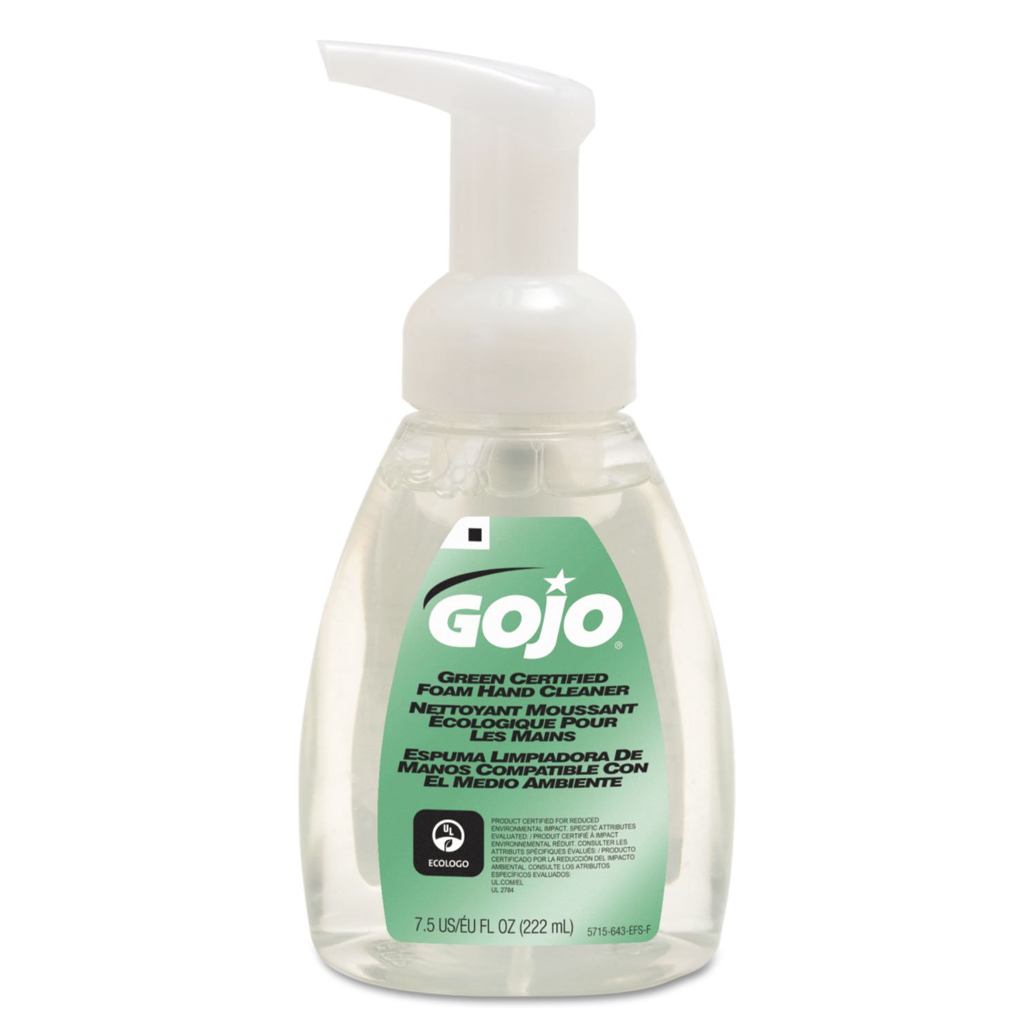 GOJO 571506CT Green Certified Foam Soap, Fragrance-Free, Clear, 7.5 oz. Pump Bottle (1 Bottle)