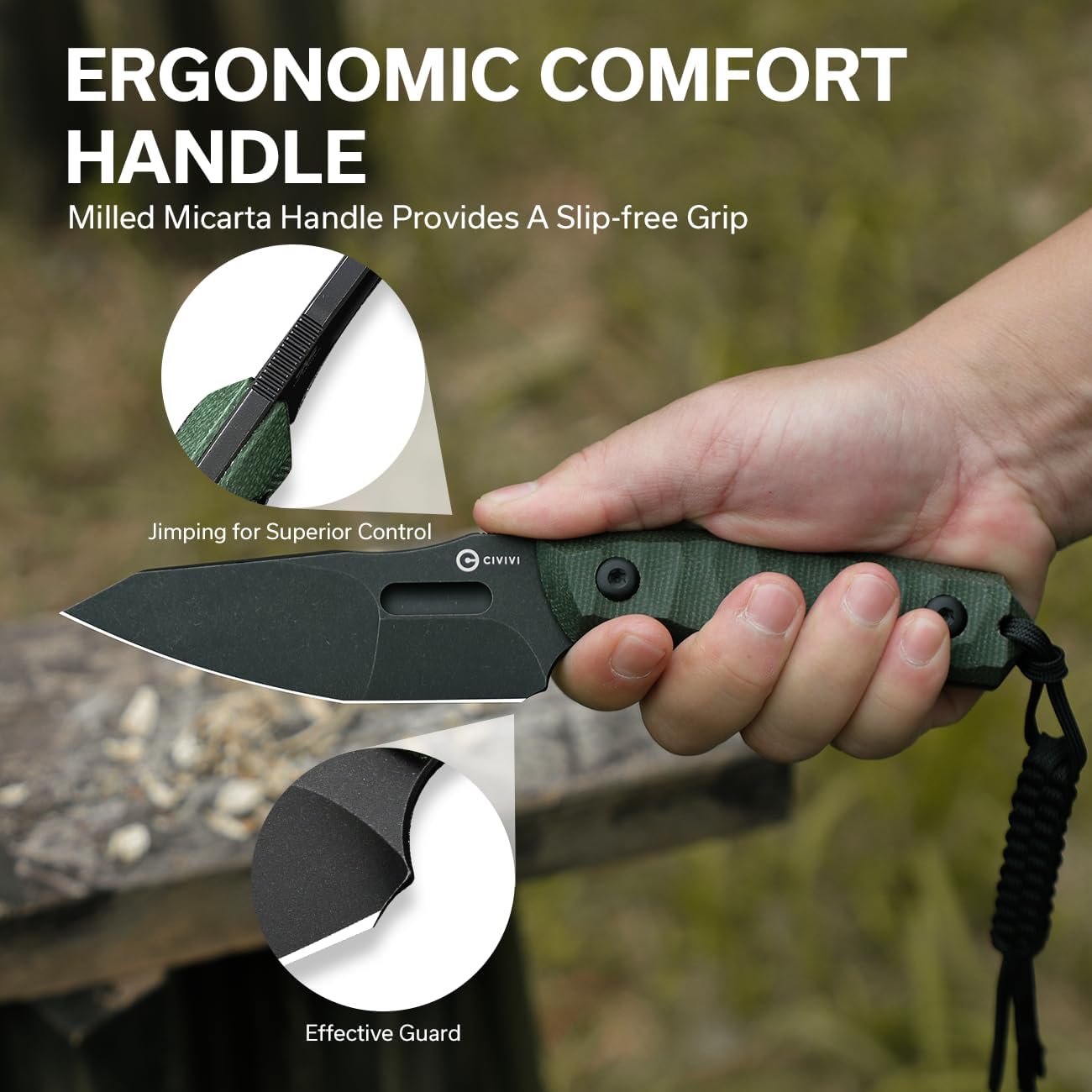 CIVIVI Propugnator EDC Fixed Blade Knife with Kydex Sheath, T-Clip and Lanyard, 4.15" D2 Blade