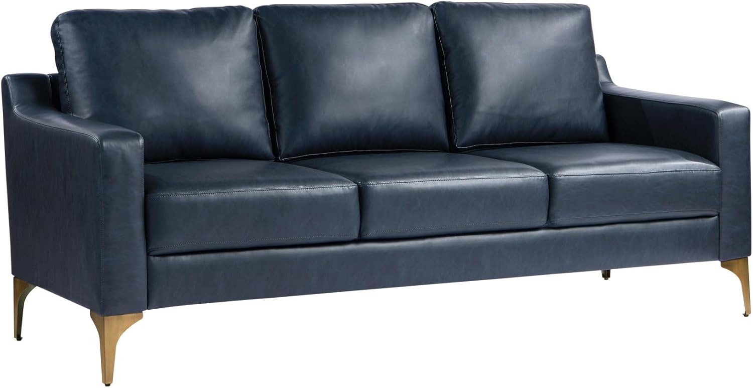 Serta Florence Faux Leather Sofa, 35inH x 78inW x 33-1/2inD, Navy