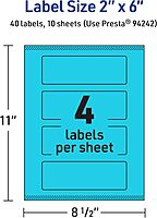 Avery Printable Rectangle Labels, Sure Feed Technology, 2" x 6", Bright Blue, Print-to-The-Edge, Laser/Inkjet Printable