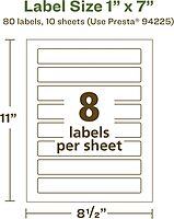 Avery EcoFriendly Matte White Recycled Rectangle Labels, 1" x 7", Print-to-The-Edge, Matte White Labels, Permanent Adhesive, Laser/Inkjet Printable, 80 Total 80 labels