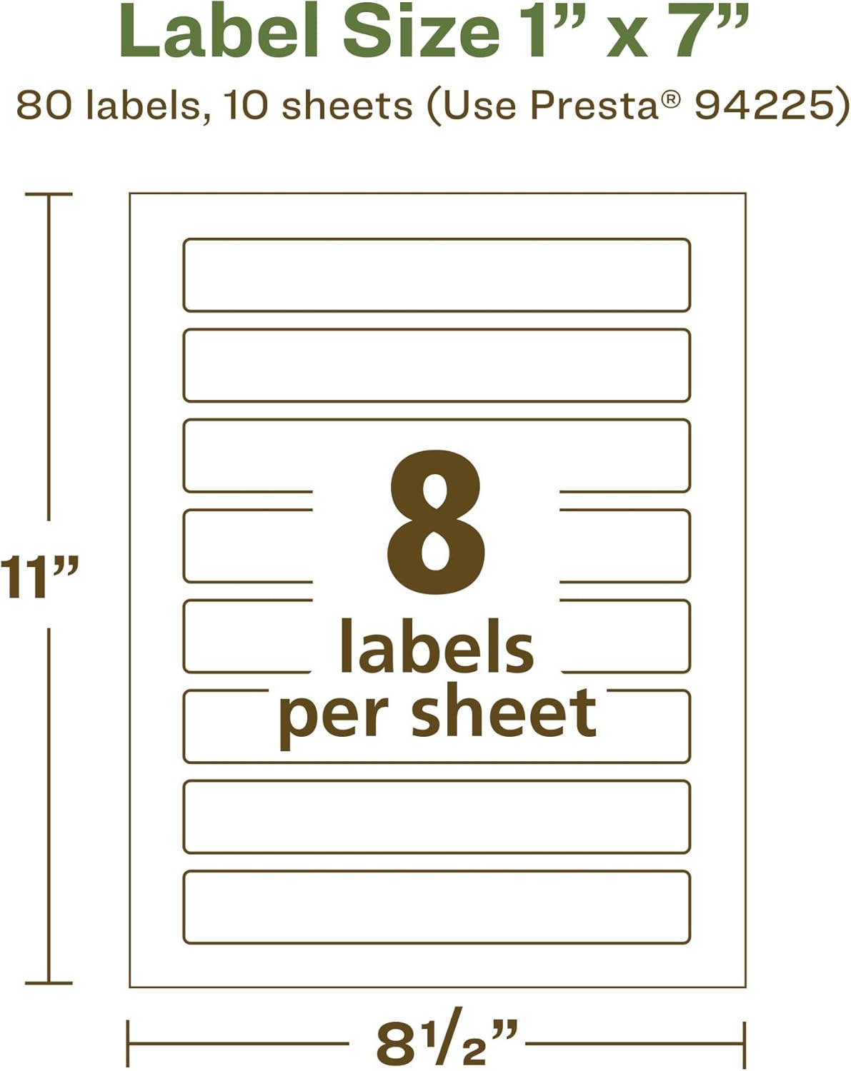 Avery EcoFriendly Matte White Recycled Rectangle Labels, 1" x 7", Print-to-The-Edge, Matte White Labels, Permanent Adhesive, Laser/Inkjet Printable, 80 Total 80 labels