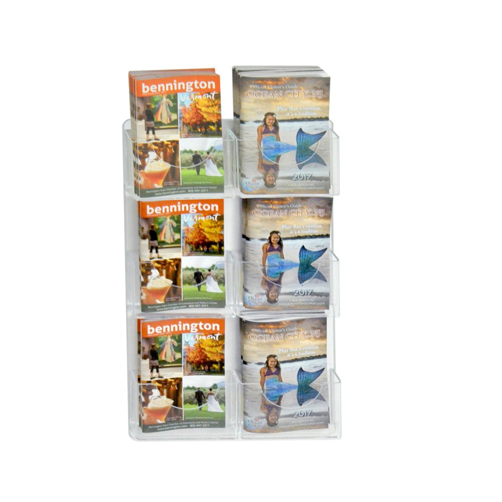 Azar Displays 6-Pocket Wall-Mount Bifold Brochure Holders, 24inH x 13inW x 1-1/8inD, Clear, Pack Of 2 Holders