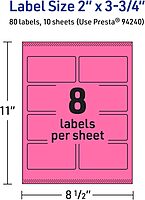 Avery Printable Rectangle Labels, Sure Feed Technology, 2" x 3.75", Bright Pink, Print-to-the-Edge, Laser/Inkjet