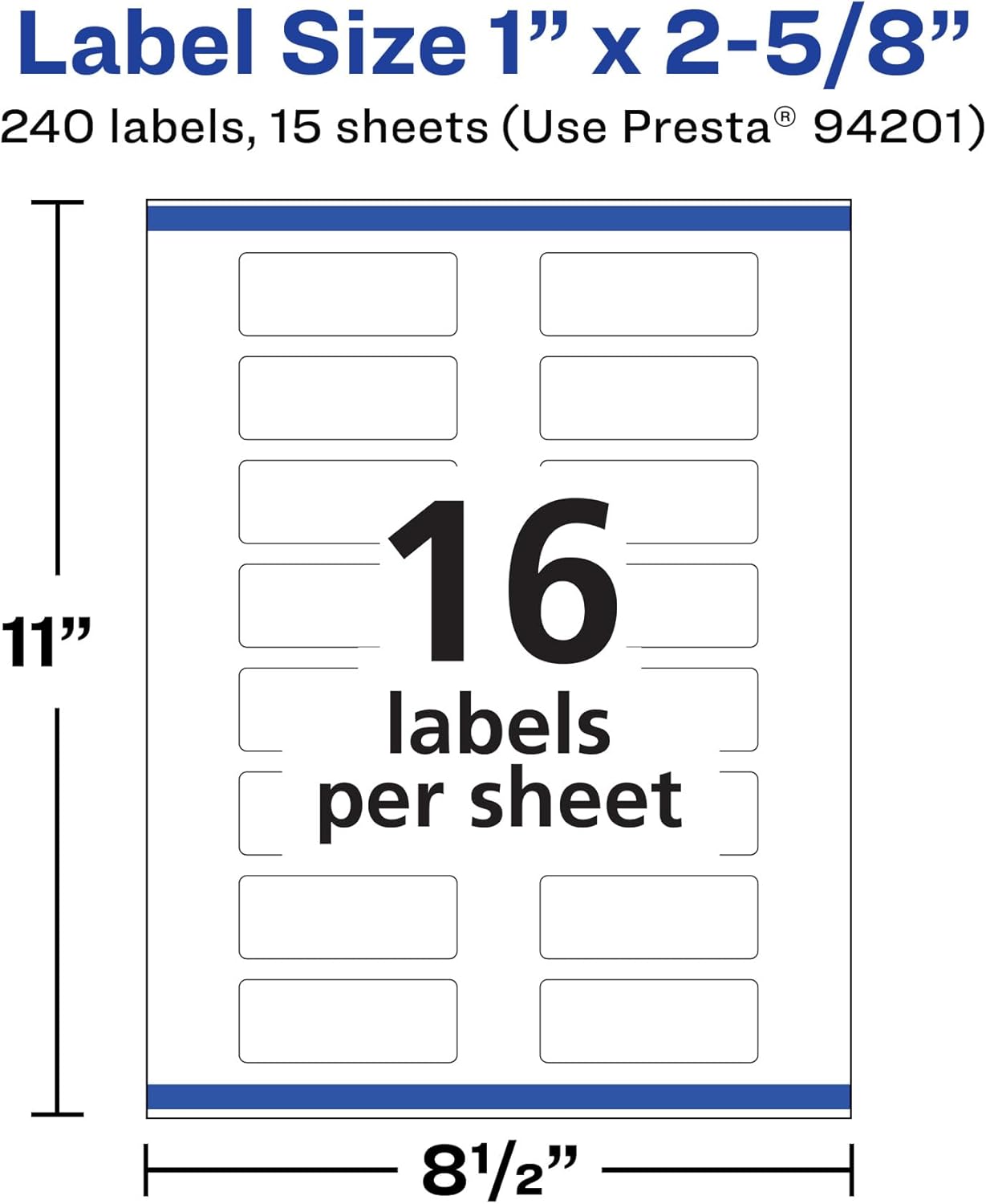 AVERY Durable Removable Rectangle Labels, Sure Feed Technology, 1" x 2-5/8", Matte White Film