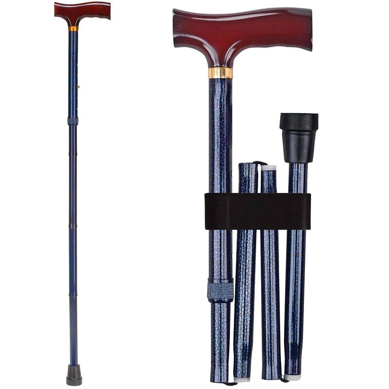 DMI Sports Walking Cane or Stick, Foldable Cane for Men, Women, Seniors and Handicapped Adjusts from 33-37" in 1 inch increments with Ergonomic Wood Handle,Supports up to 250 Pounds Blue Ice