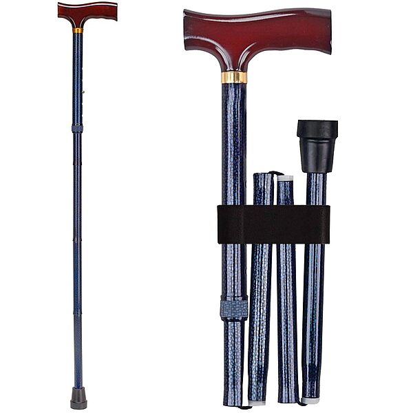 DMI Sports Walking Cane or Stick, Foldable Cane for Men, Women, Seniors and Handicapped Adjusts from 33-37" in 1 inch increments with Ergonomic Wood Handle,Supports up to 250 Pounds Blue Ice