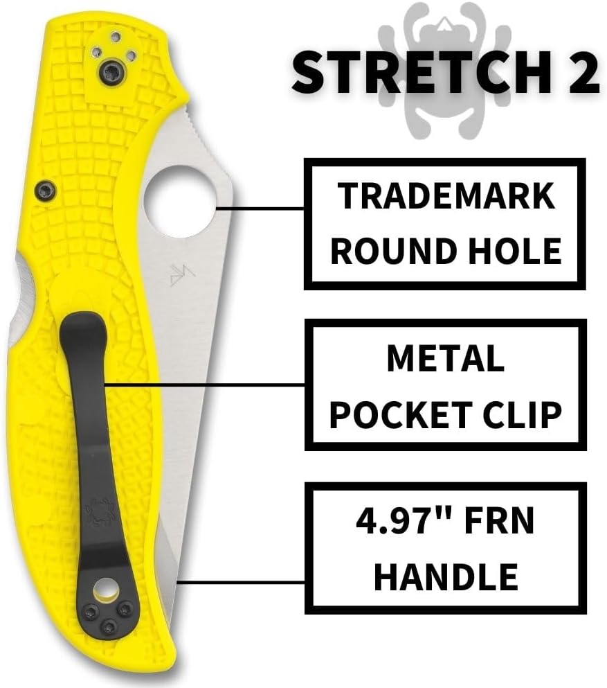 Spyderco Stretch 2 XL Lightweight Salt Folding Pocket Knife with 3.99 Inch H-2 Tool Steel Blade and Yellow FRN Handle