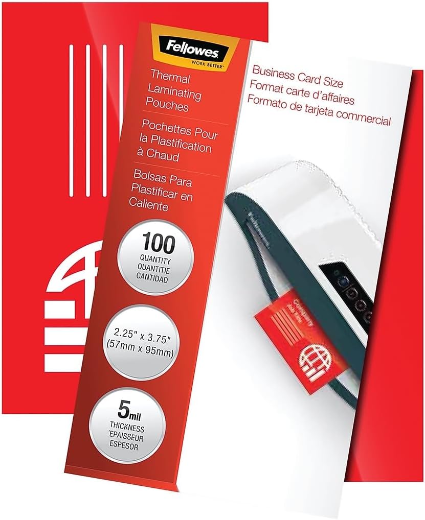 Fellowes Glossy Pouches - Business Card, 5 mil, 100 pack (52031), Clear