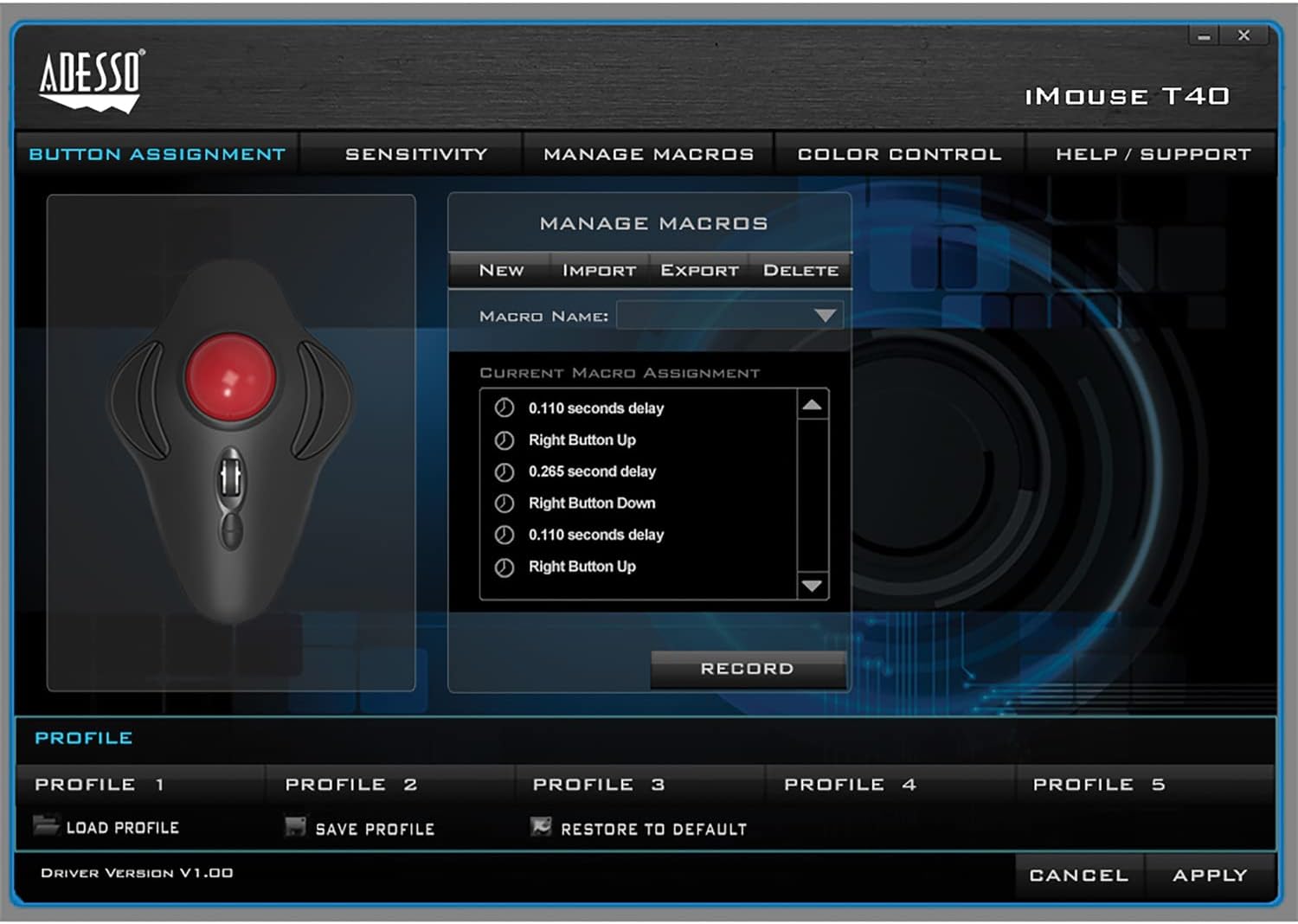 iMouse T40 Wireless Ergonomic Finger Trackball Mouse with Nano USB Receiver, Programmable 7 Button Design