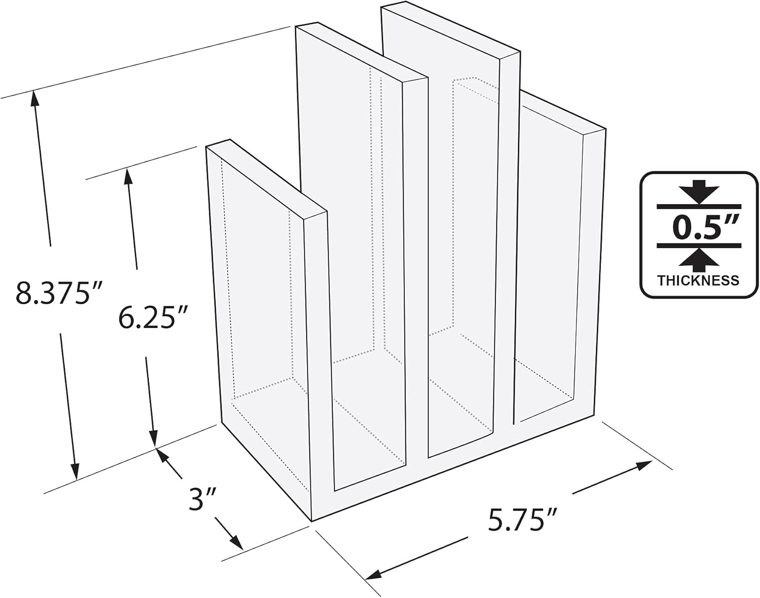 Azar Displays 255035 Clear Acrylic Bookend and Desk File Sorter, File Folder Holder for Office, ½” Thick Acrylic, 2-Pack