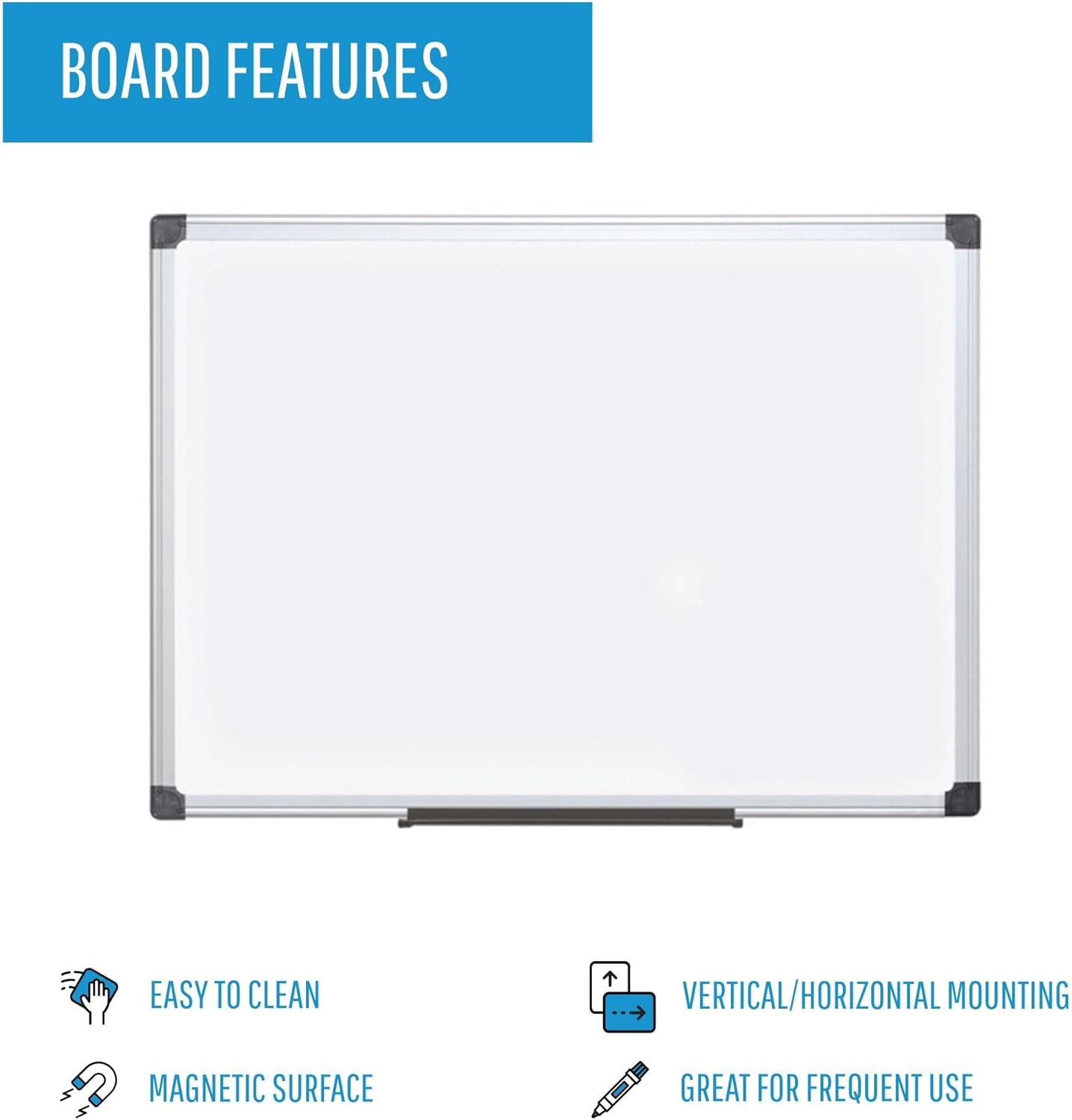 MasterVision Maya Series Magnetic Dry Erase Board, Lacquered Steel Whiteboard, Snap-On Marker Tray, Wall Mounting Kit