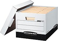 Bankers Box 12 Pack R-KIVE Heavy-Duty File Storage Boxes, FastFold, Lift-Off Lid, Letter, White/Black