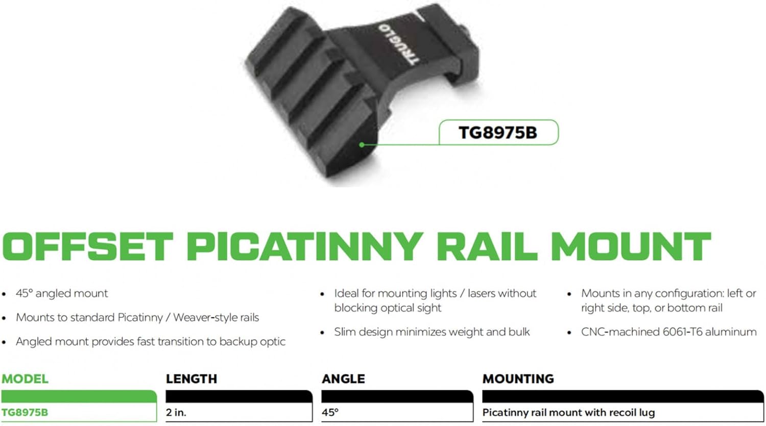 TRUGLO 45 Degree Offset Tactical Hunting Shooting Versatile Durable Aluminum 2" Picatinny Rail Mount for Optics Mounting