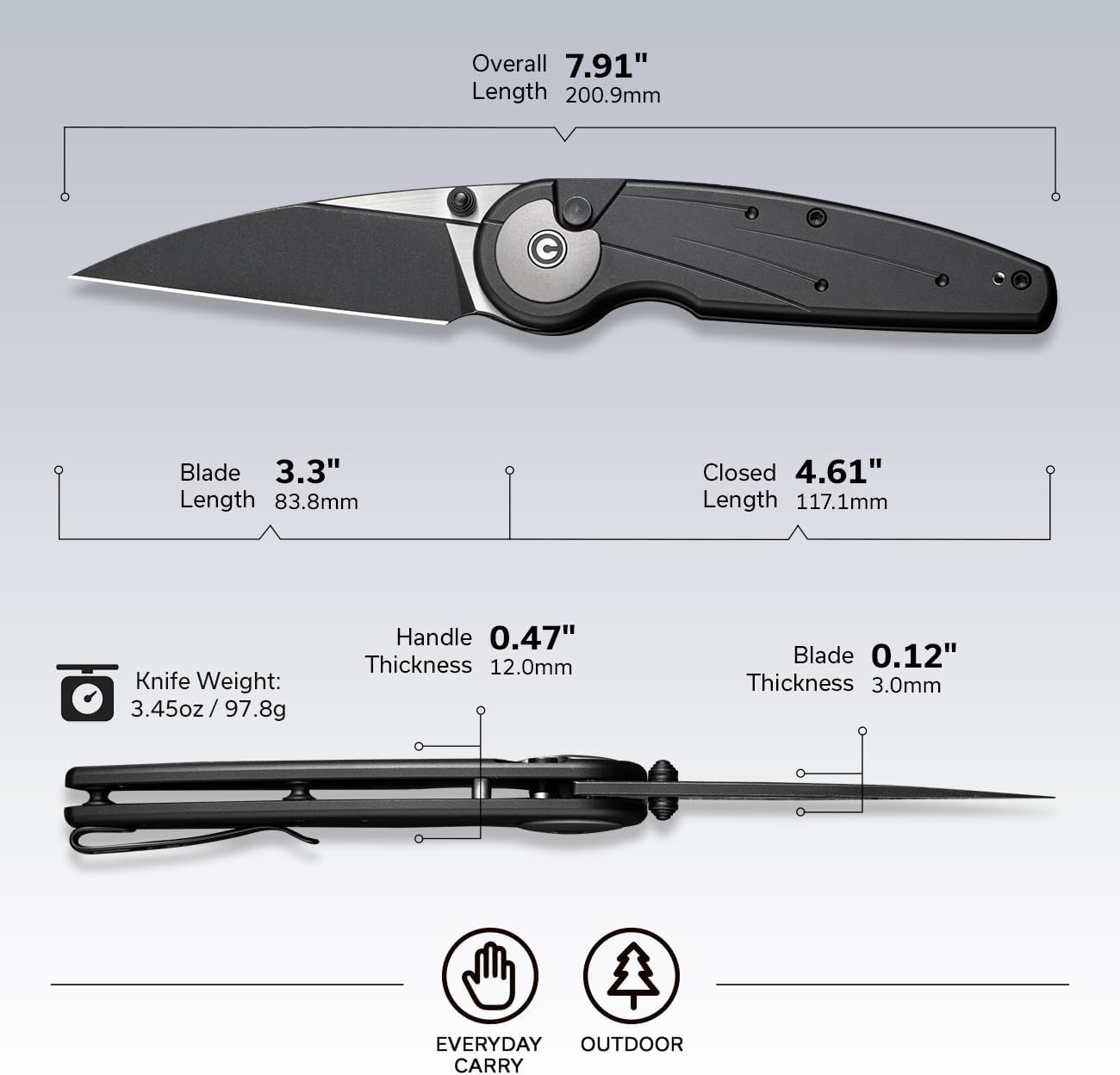 CIVIVI Starflare Pocket Knife, 3.3\" Folding Button Lock