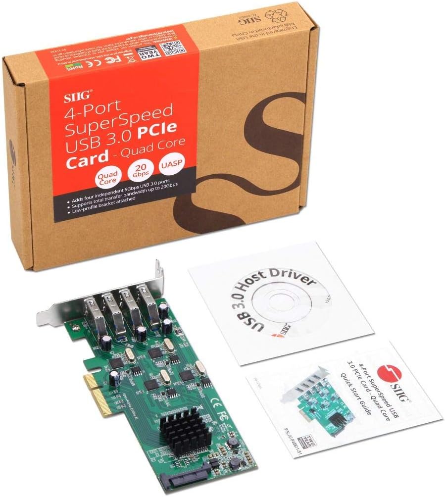 SIIG 4 Port USB 3.0 PCIe Card with 4 Dedicated 5Gbps Channels (USB 3.2 Gen 1) - Quad Core 20Gbps - UASP