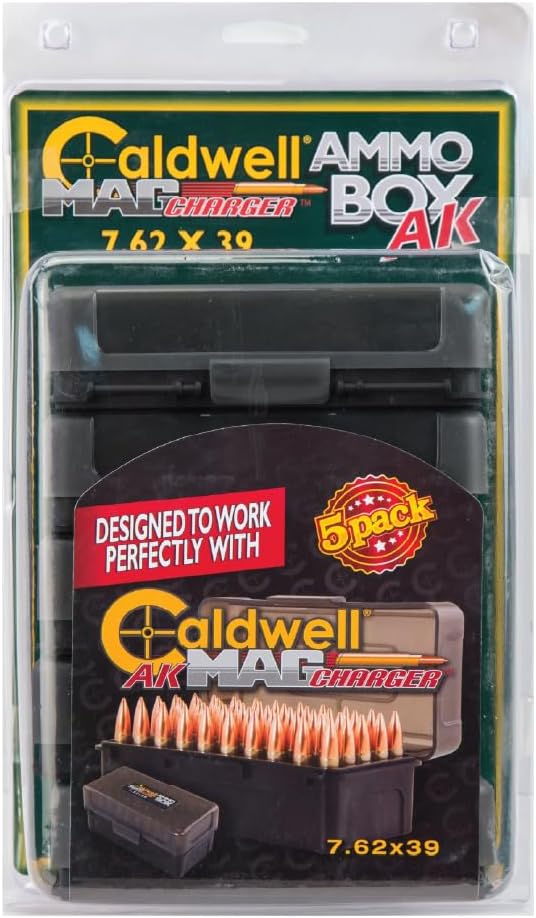 Caldwell Ammo Box with Removable Lid, 50 Round Capacity, 5 Pack, for Outdoor, Range, Shooting, Competition