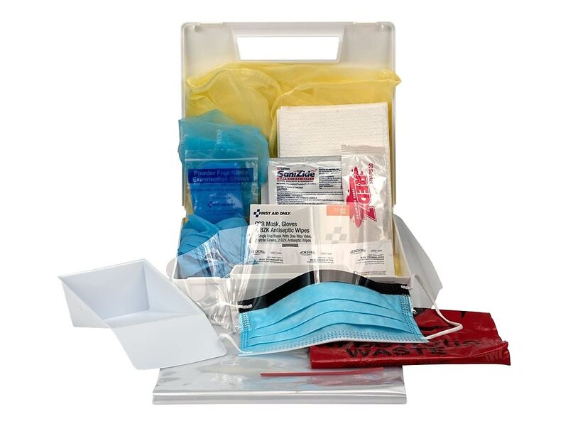 First Aid Only 216-O Blood Pathogen Clean Up Kit with 6-Piece CPR Pack, 29-Piece Body Fluid Clean Up Kit in Plastic Case 1