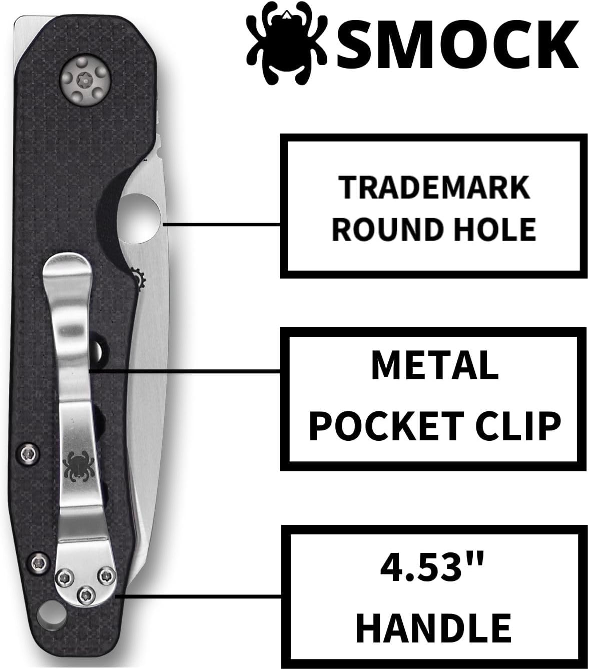 Spyderco Smock Premium Flipper Knife with 3.45" CPM S30V Steel Hollow-Ground Blade and Textured Carbon Fiber G-10 Handle