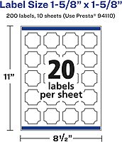 Avery Glossy Clear Square Scalloped Labels, Sure Feed Technology, 1-5/8" x 1-5/8"