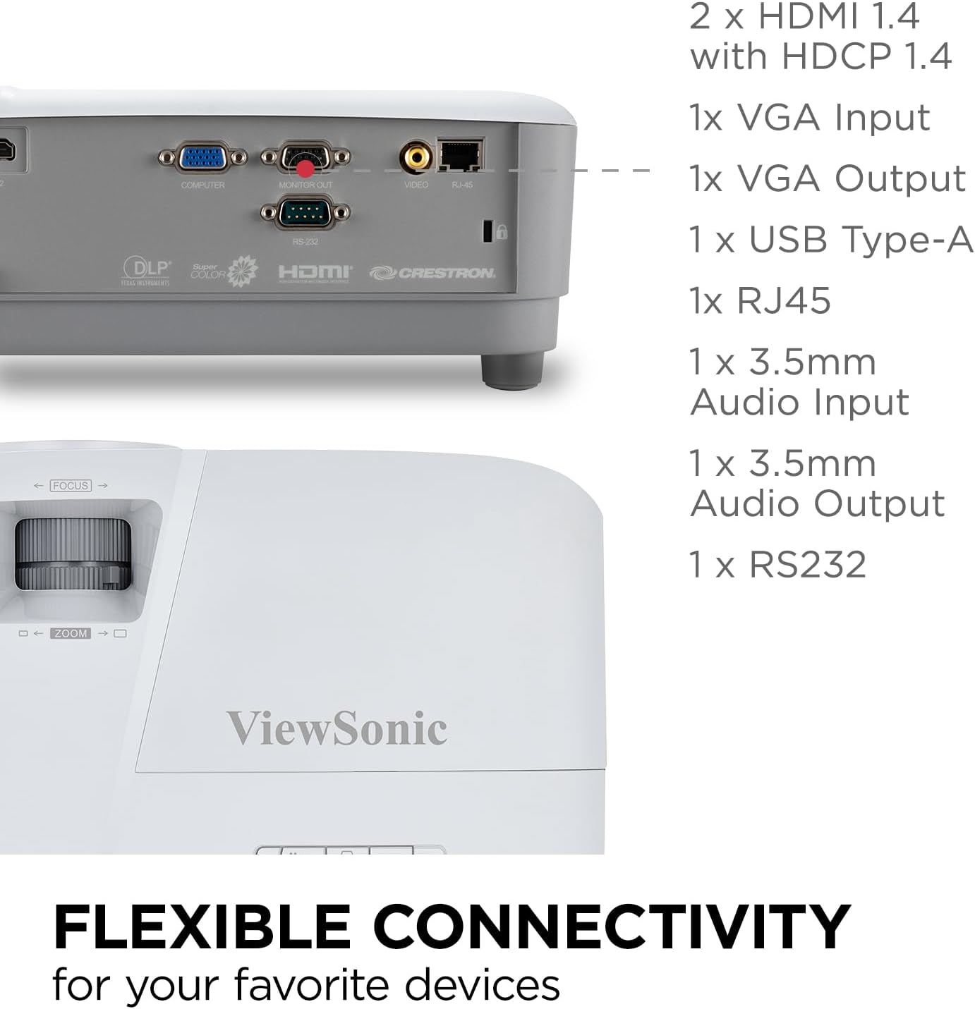 ViewSonic PA504W 4000 Lumens WXGA High Brightness Projector with Vertical Keystone, HDMI 1.4, USB 2.0 Type