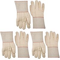 MCR Safety 9132G Hot Mill Cotton Heavy Weight Burlap Lined Men's Gloves with 5-Inch Gauntlet Cuffs, White, Large, 1-Pair