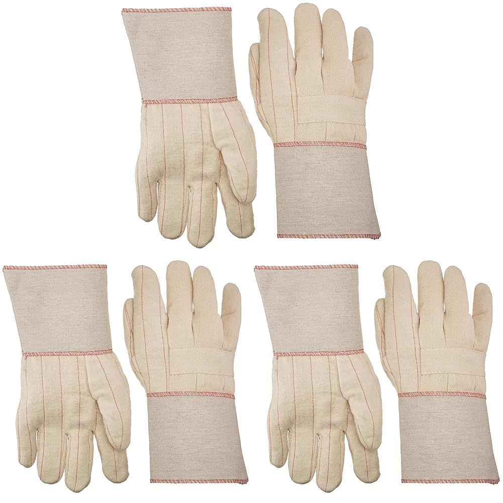 MCR Safety 9132G Hot Mill Cotton Heavy Weight Burlap Lined Men's Gloves with 5-Inch Gauntlet Cuffs, White, Large, 1-Pair