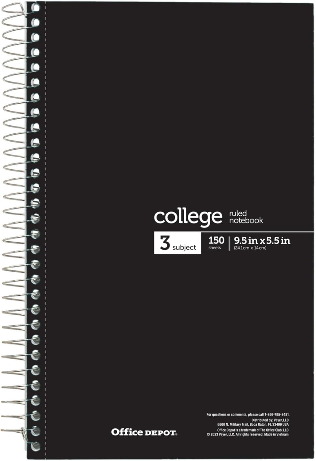 Office Depot® Wirebound Notebooks, 6" x 9-1/2", 3 Subjects, College Ruled, 150 Sheets, Assorted Colors, Pack Of 6 Notebooks