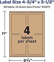 Avery Kraft Brown Rectangle Labels, Sure Feed Technology, 4.75" x 3.5", 60 Kraft Brown Labels, Print-to-The-Edge, Laser/Inkjet Printable 60 labels