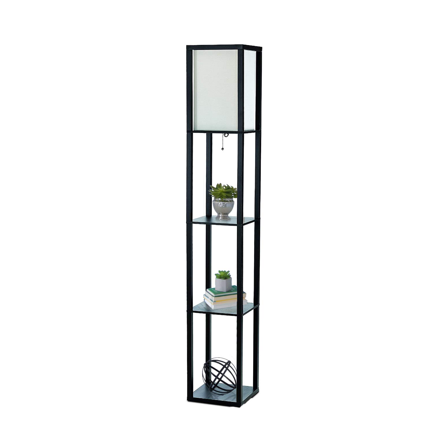 SIMPLE DESIGNS LF1014 3-Shelf Floor Lamp Linen Shade