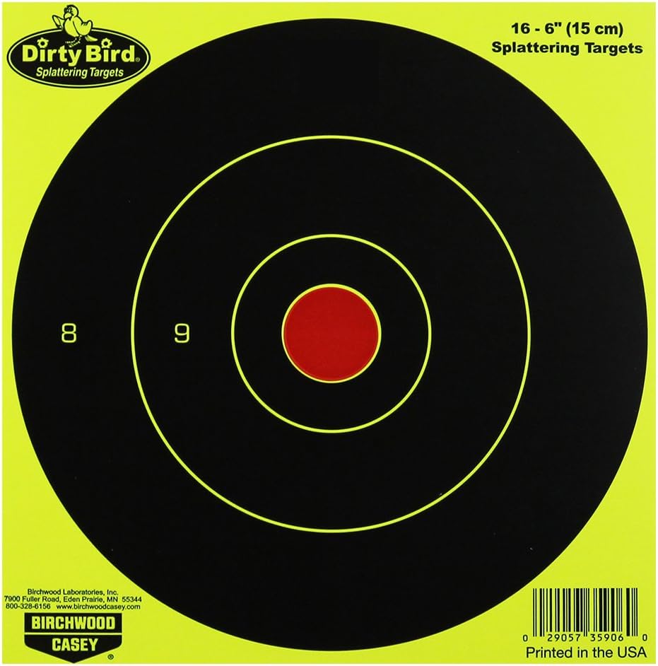BIRCHWOOD CASEY Dirty Bird Bull's-Eye Yellow Splattering Targets for Indoor and Outdoor Use
