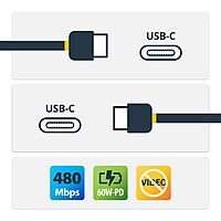 StarTech.com USB-C Charging Cable, USB 2.0 Type-C, 60W Power Delivery, TPE Jacket