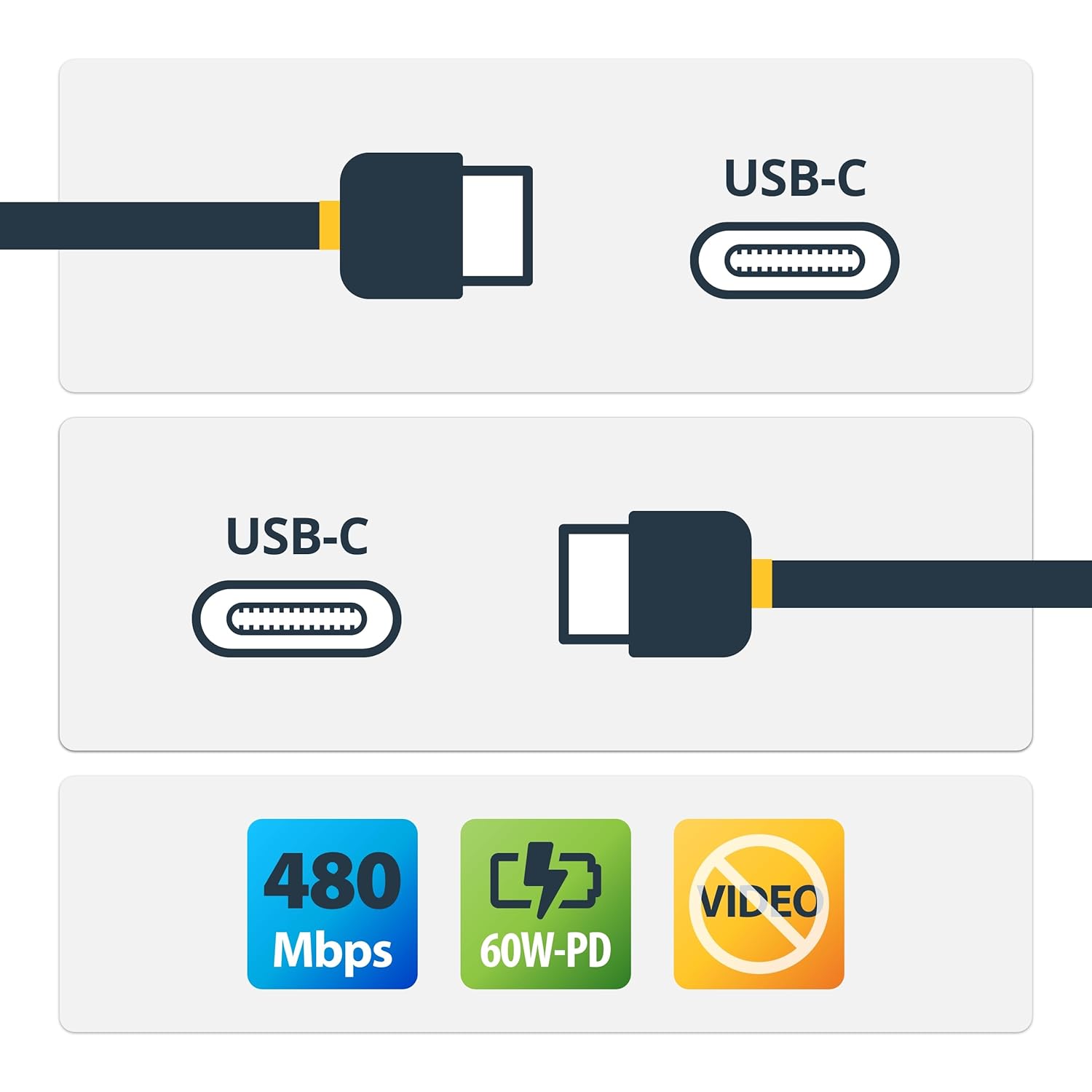 StarTech.com USB-C Charging Cable, USB 2.0 Type-C, 60W Power Delivery, TPE Jacket