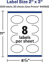 Avery Matte White Oval Scalloped Labels, Sure Feed Technology, 2" x 3", 200 Labels