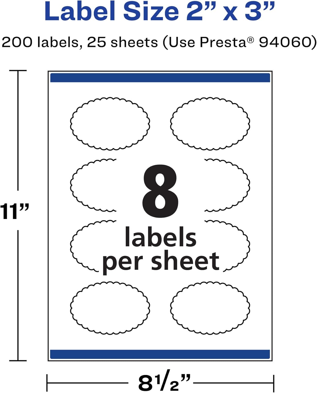 Avery Matte White Oval Scalloped Labels, Sure Feed Technology, 2" x 3", 200 Labels