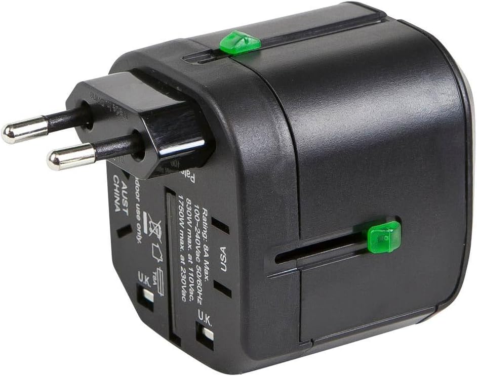 Monoprice Compact Cube Universal Travel Adapter, Supports International Power Outlets, Black