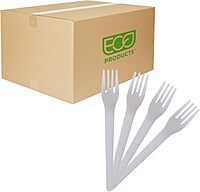 Eco-Products Compostable CPLA 6" Plastic Forks, Case of 1000, Disposable White Fork, Plantware Cutlery, Renewable Material Made from Plants, Sturdy and Strong, BPI-Certified