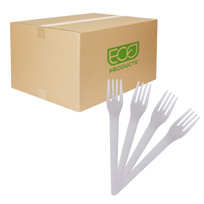 Eco-Products Compostable CPLA 6" Plastic Forks, Case of 1000, Disposable White Fork, Plantware Cutlery, Renewable Material Made from Plants, Sturdy and Strong, BPI-Certified