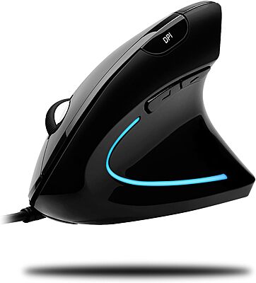 Adesso iMouse E1 Wired Vertical Ergonomic Illuminated Optical 6-Button USB Mouse - Glossy Black, Right-Handed
