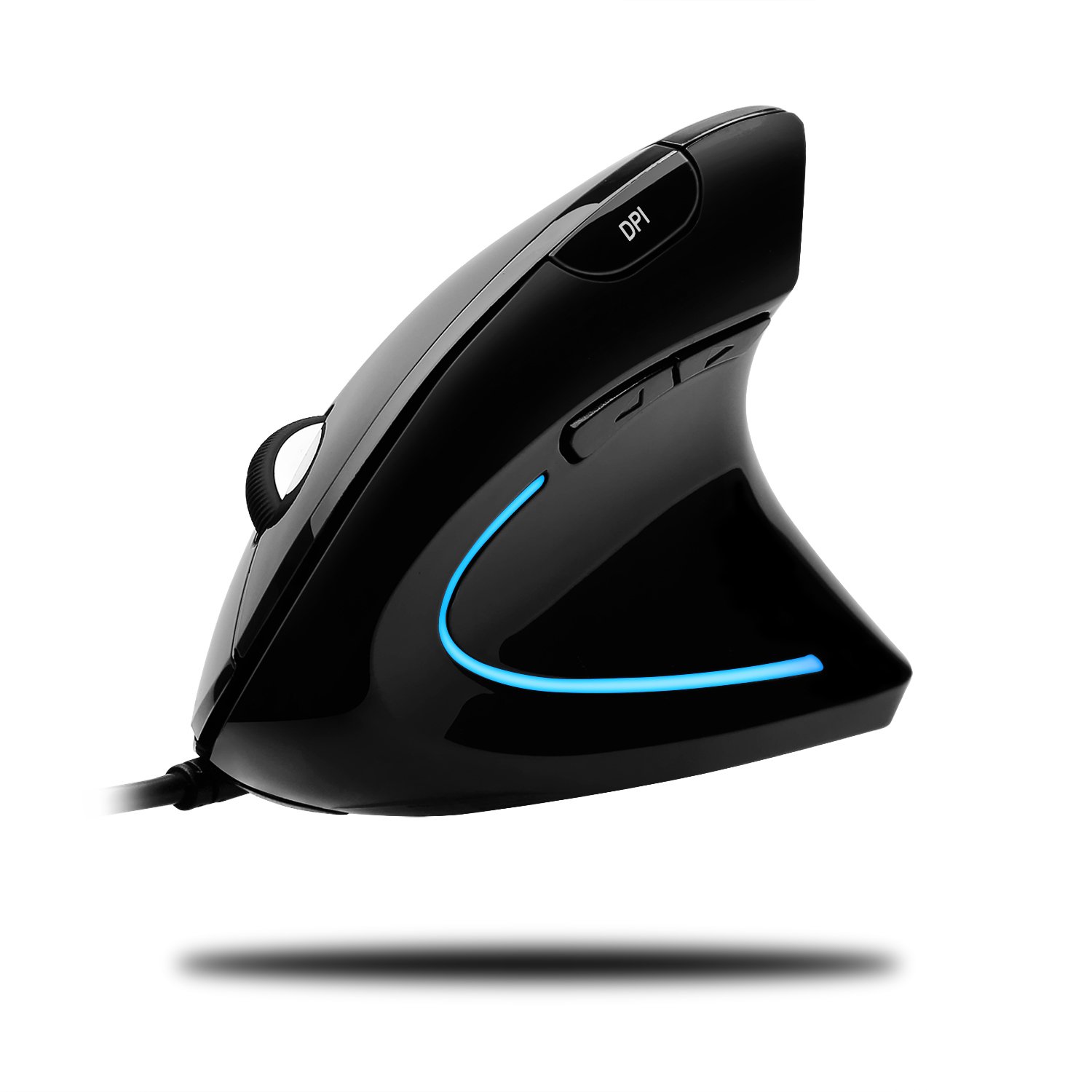 Adesso iMouse E1 Wired Vertical Ergonomic Illuminated Optical 6-Button USB Mouse - Glossy Black, Right-Handed