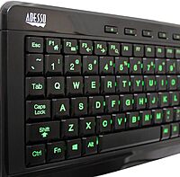 AKB-120EB 3-Color Illuminated Compact Multimedia Keyboard with Large Print Keys and Hotkeys
