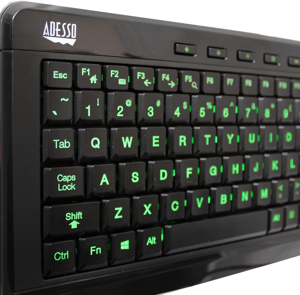 AKB-120EB 3-Color Illuminated Compact Multimedia Keyboard with Large Print Keys and Hotkeys