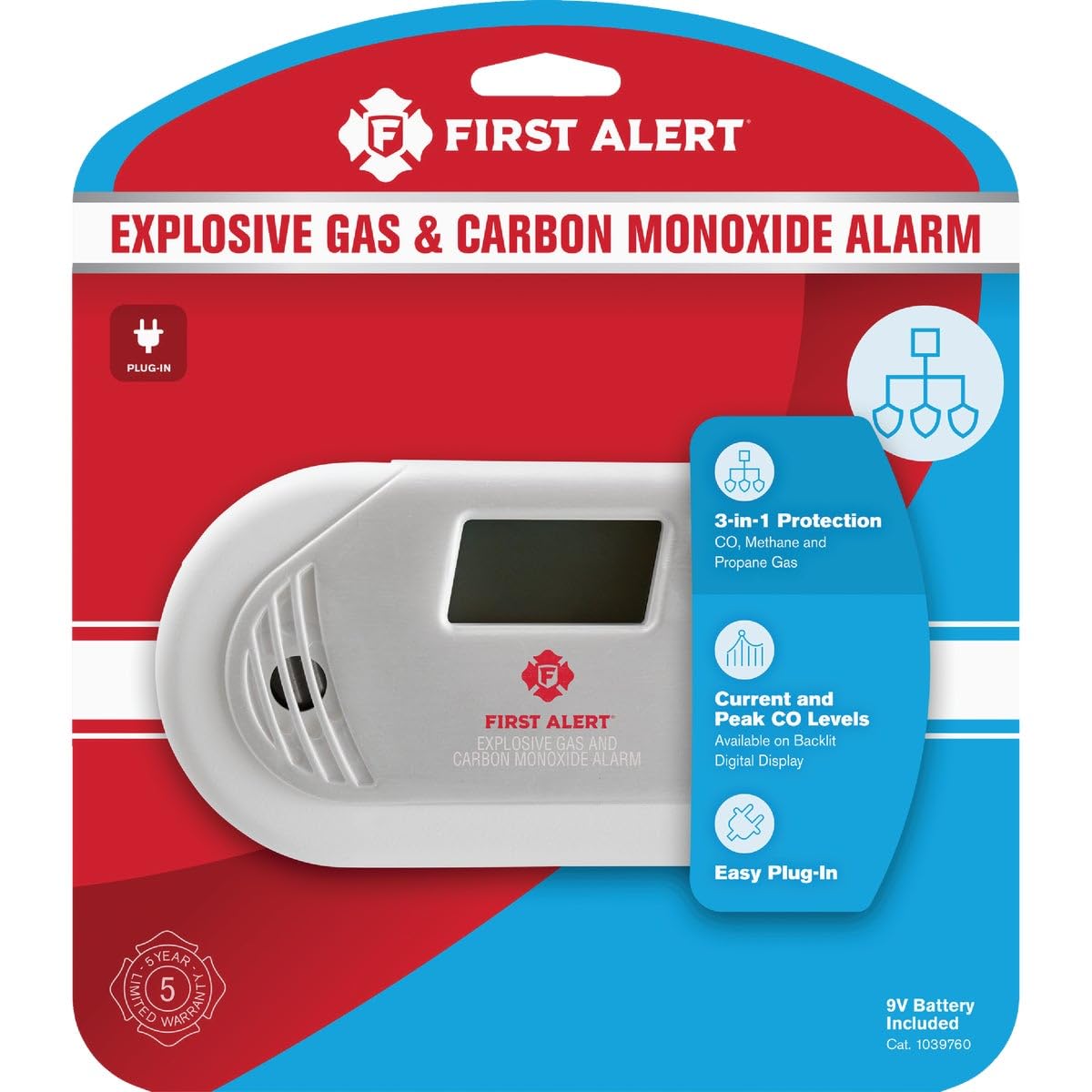 FIRST ALERT Combination Explosive Gas and Carbon Monoxide Alarm with Backlit Digital Display, GCO1CN