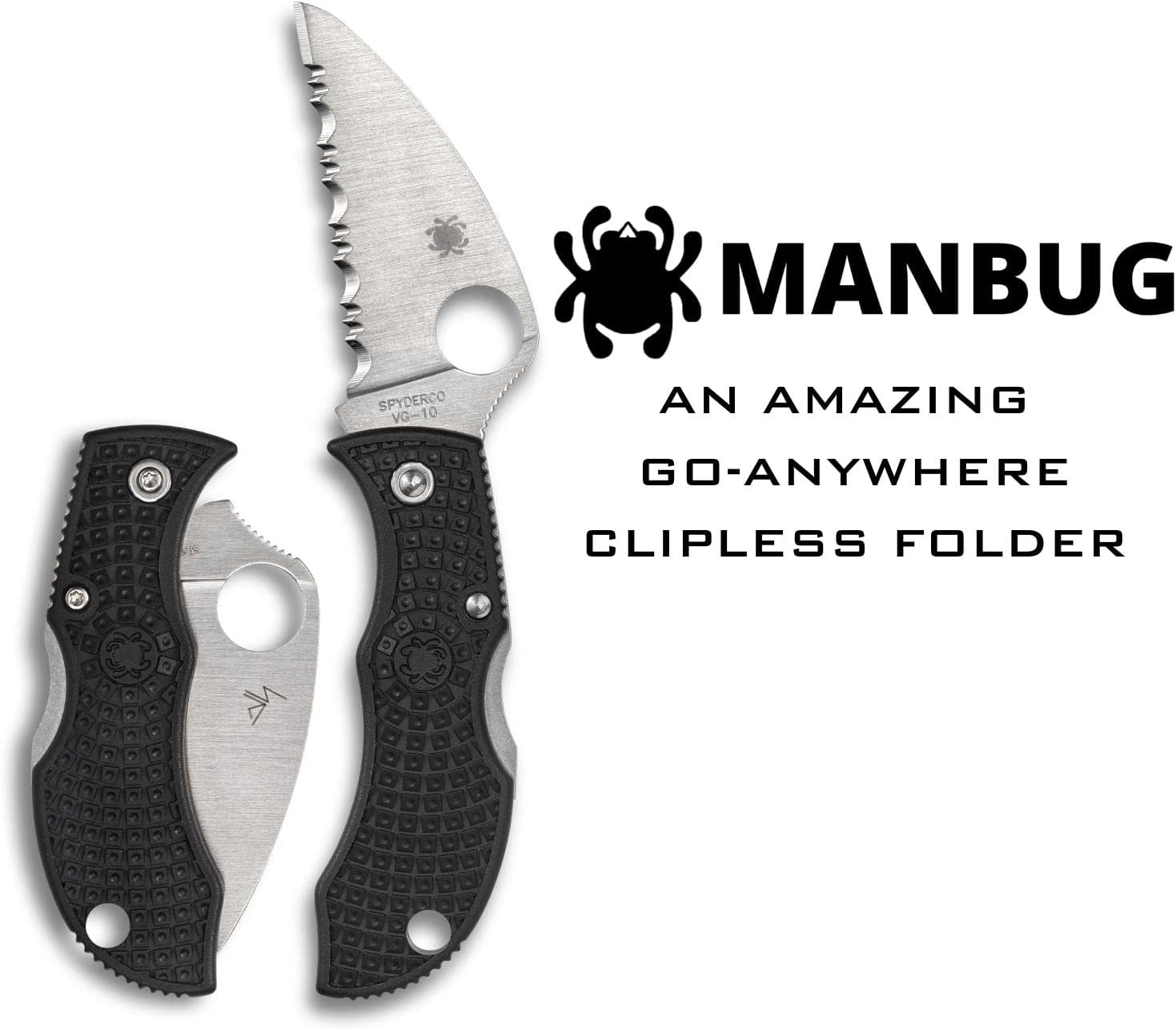 Spyderco Manbug Wharncliffe Folding Pocket Knife with 1.9" VG-10 Steel Blade and FRN Handle - EDC Knife for Men and Women