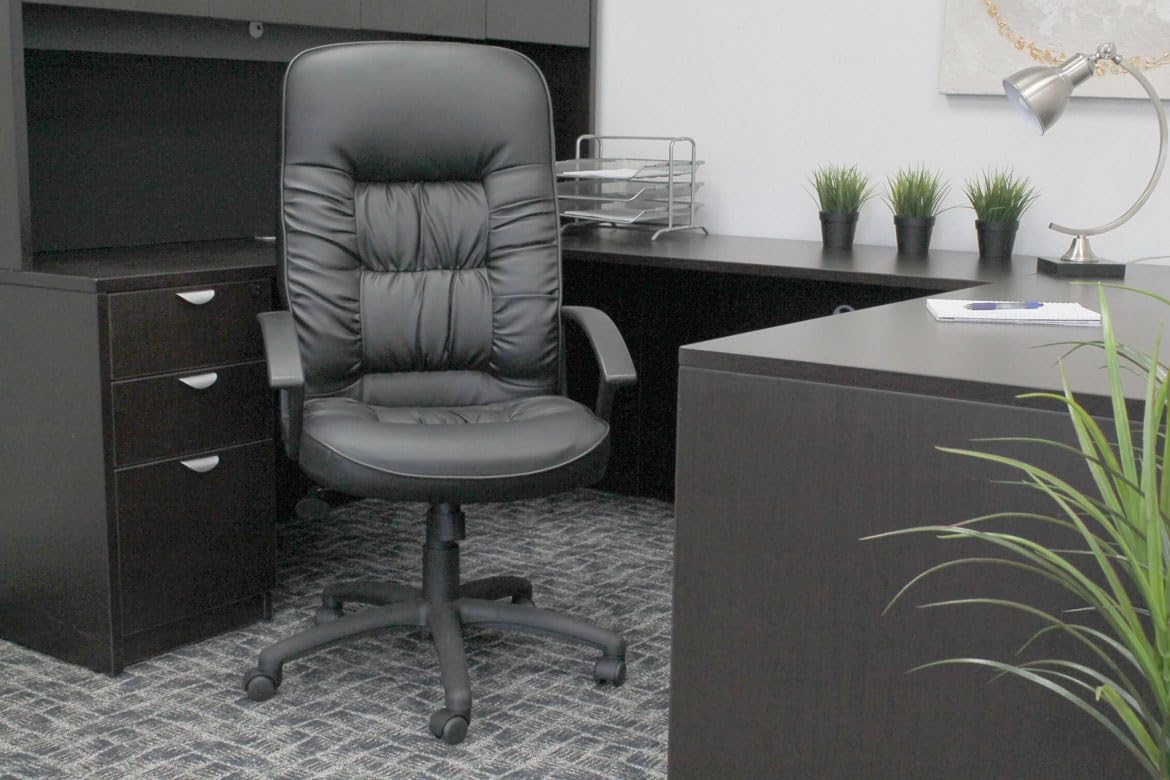 Boss Office Products High Back LeatherPlus Chair in Black