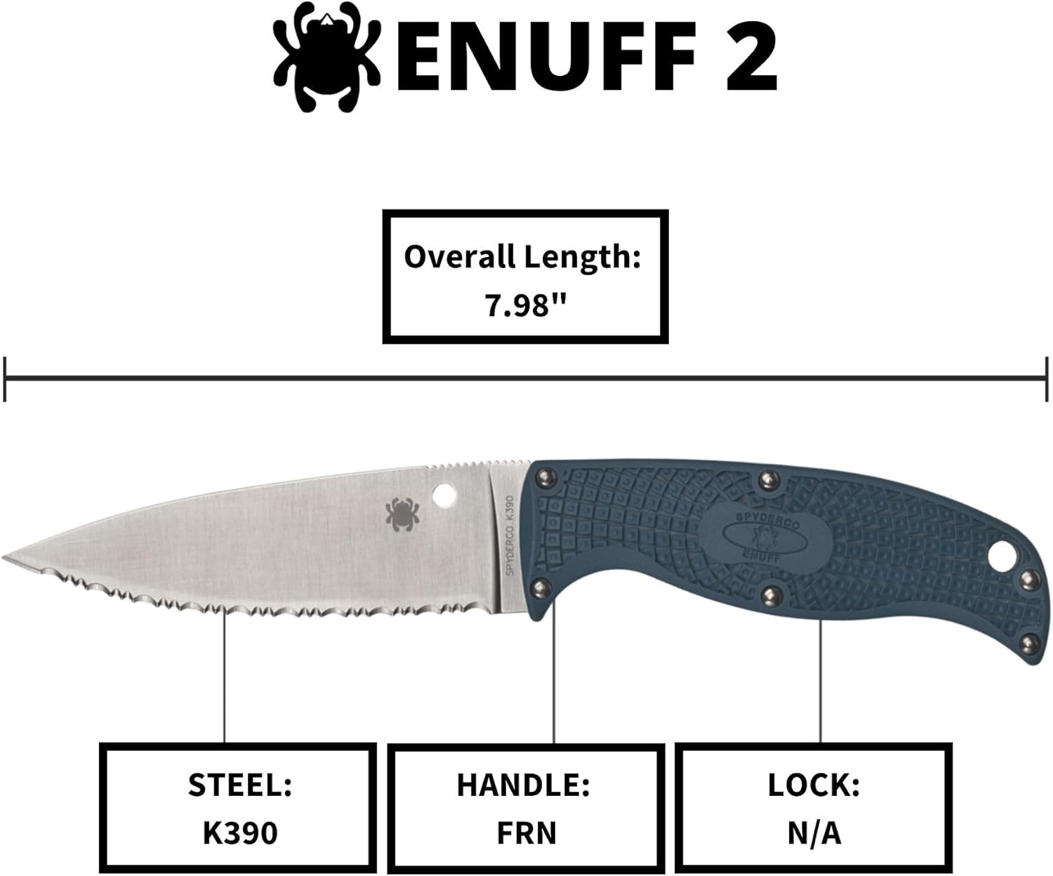 SPYDERCO Enuff 2 Fixed Blade Knife with FRN Handle and Polymer Sheath