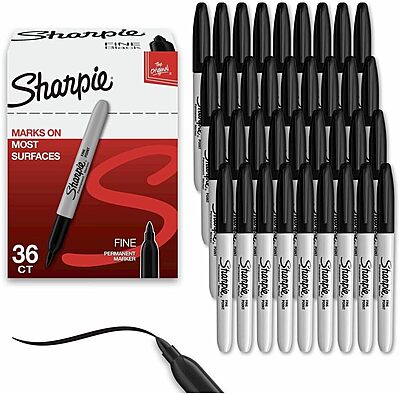Sharpie Fine Tip Black Permanent Marker 36 Count Bulk Set plus bonus S-gel Pen
